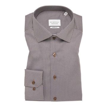 ETERna, MODERN FIT SKJORTE I BRUN PRINT 