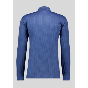 Ragman, Polo Langærmet, Microfiber Jacqaurd, Blue Melange 