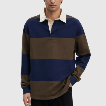 Another Aspect, Sweatshirt, Another Rugby Polo 1.0, Navy Brown Stripe