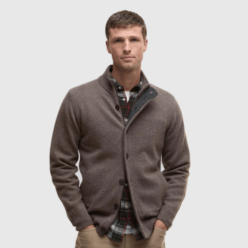 Barbour, Strik, Essential Elbow-Patch Cardigan, Dark Stone 
