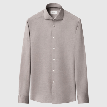 Eton, Skjorte, Slim, Filo di Scozia Jersey Shirt, Brown 