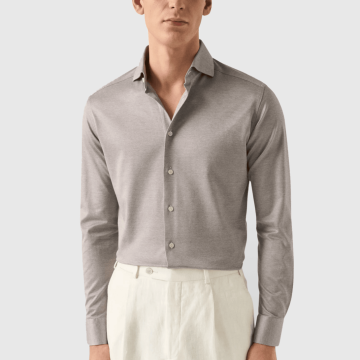 Eton, Skjorte, Slim, Filo di Scozia Jersey Shirt, Brown 