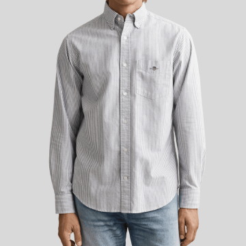 Gant, Skjorte, Regular Banker Stripe Oxford Shirt, Persian Blue 