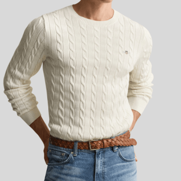 Gant, Strik, Cotton Cable Sweater, Cream 