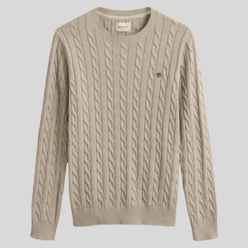Gant, Strik, Cotton Cable Sweater, Oat Melange