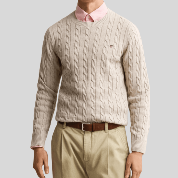 Gant, Strik, Cotton Cable Sweater, Oat Melange