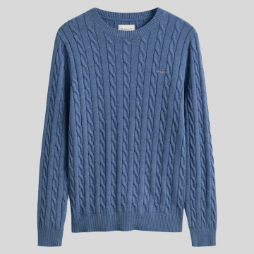 Gant, Strik, Cotton Cable Sweater, Denim Blue Melange 