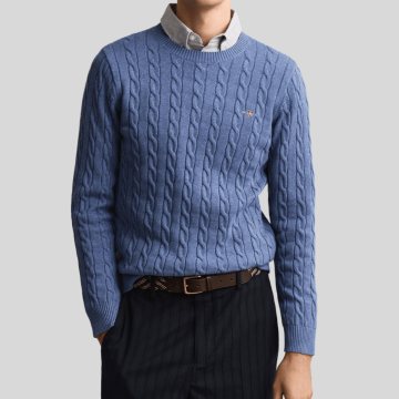Gant, Strik, Cotton Cable Sweater, Denim Blue Melange 