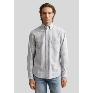 Gant, Skjorte, Regular Banker Stripe Oxford Shirt, Persian Blue 