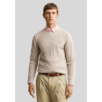 Gant, Strik, Cotton Cable Sweater, Oat Melange