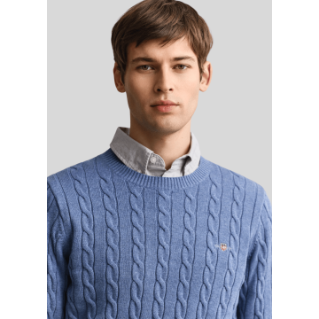 Gant, Strik, Cotton Cable Sweater, Denim Blue Melange 